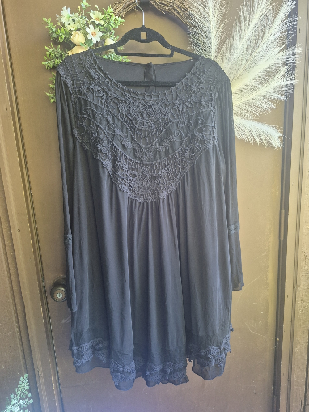 Altar’d State Dress Crochet Lace Taupe Peasant Boho